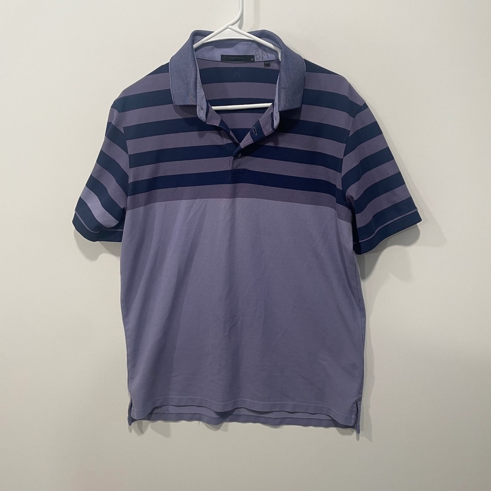 GREYSON Men's Striped Polo Shirt Lavender Navy Blue Size M Golf Casual